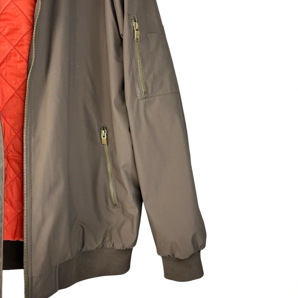 Outdoor Jacket Brand Brown Pilot Bomber Jacket Orange Quilted Lining Size Large